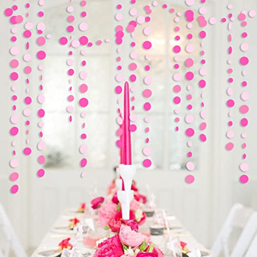 Hot Pink Party Decorations Circle Dots Garland Rose Pink White Hanging Paper Polka Dots Streamer for Birthday Bachelorette Engagement Wedding Bridal Shower Anniversary Party Supplies