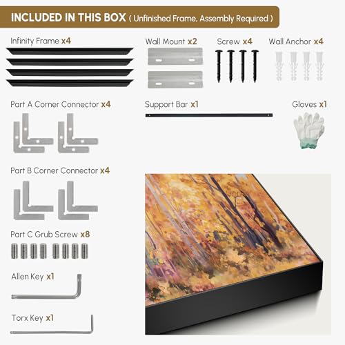 36"x72" Extra Large Framed Wall Art Golden Autumn Forest Path with Vibrant Foliage for Home Living Room Bedroom Decor