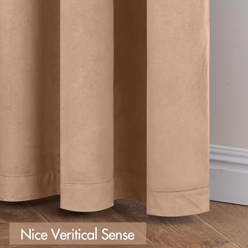 Blush Beige Blackout Velvet Curtains Drapes 108 Inch Long 52"x108" (2 Count)