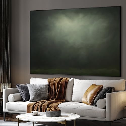 36"x46" Extra Large Framed Wall Art Moody Green Abstract Cloudscape