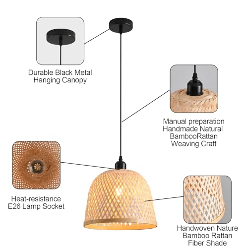 3 Pack Bamboo Pendant Light Mini Rattan Chandelier