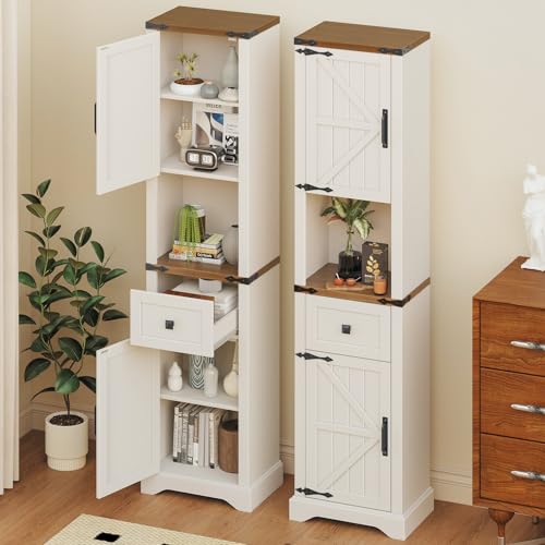 66" Tall Farmhouse Bathroom Storage Cabinet with Barn Doors