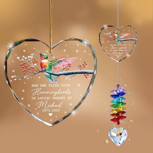 Personalized Memorial Hummingbird Glass Ornament