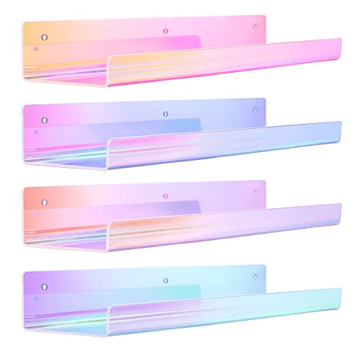 4 Pcs 15" Iridescent Acrylic Shelves for Wall Decor and Display (4 Count)