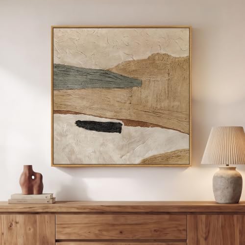 Framed Neutral Organic Abstract Canvas Wall Art for Dining Room