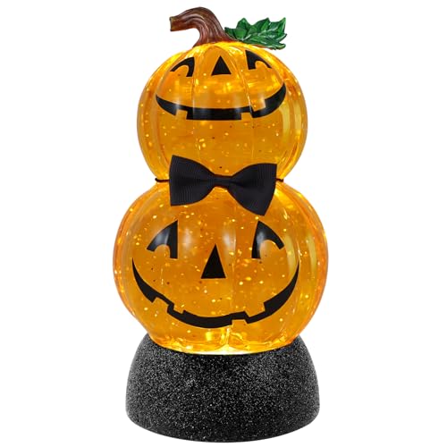 Halloween Snow Globe Lantern Lighted Pumpkin Musical Snow Globe Glitter with 6H Timer Battery and USB Operated Halloween Snow Globes Water Lantern for Spooky Festival Party Decoration