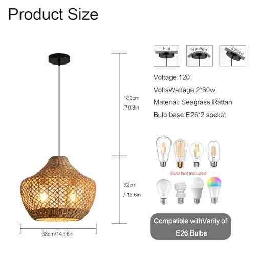 Woven Seagrass Pendant Light (2 Count)