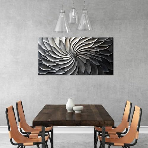 Abstract Black and White Wall Art for Living Room Modern Canvas Print Painting Lines Flower Floral Large Artwork Bedroom Home Office Wall Décor