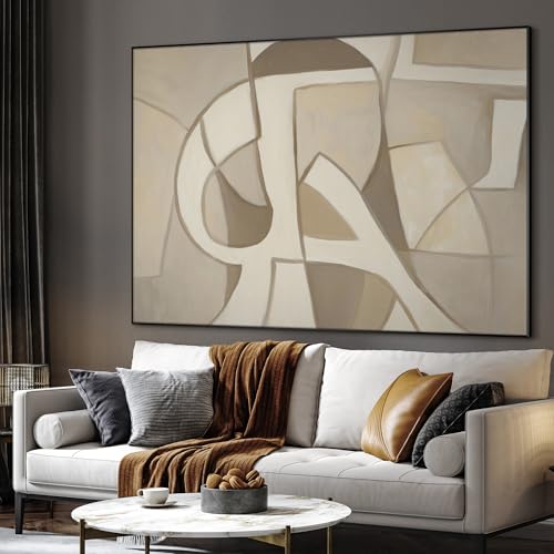 36"x46" Extra Large Framed Wall Art Neutral Abstract Geometric in Mid