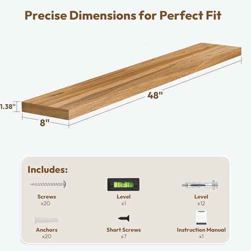 Elm Wood Floating Shelf 48x8” Set of 1