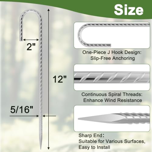 12 Inch J Hook Rebar Stakes 12 Pcs (12 Count)