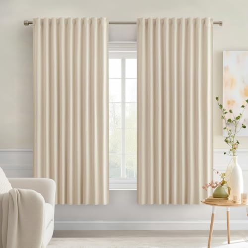 Cream Beige Back Tab Blackout Curtains 52x54 Inch Length 2 Panel Set (2 Count)