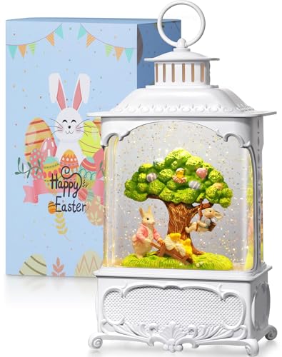 Easter Snow Globe Lantern Bunny Tree with Timer