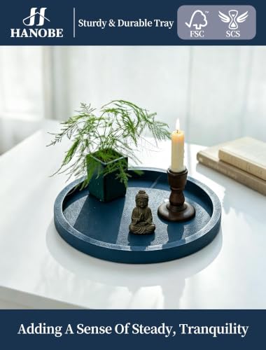 Navy Blue Round Decorative Trays for Coastal Coffee Table Decor