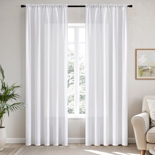 White Privacy Sheer Curtains 2 Panels 42W x 72L (2 Count)
