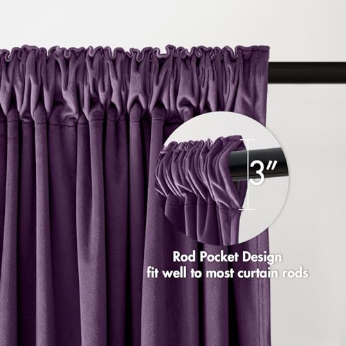 Purple Blackout Velvet Curtains Drapes 96 Inch Long 52"x96" Bedroom (2 Count)