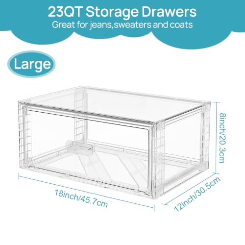 4 Pack Large Clear Stackable Storage Drawers 23QT (4 Count)