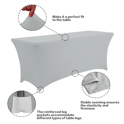 8FT Table Cloth for Rectangular Spandex Grey Table Cover