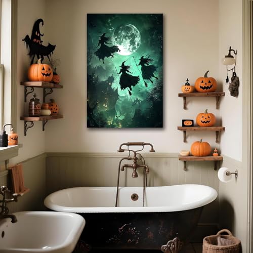 Flying Three Witches Halloween Canvas Wall Painting
