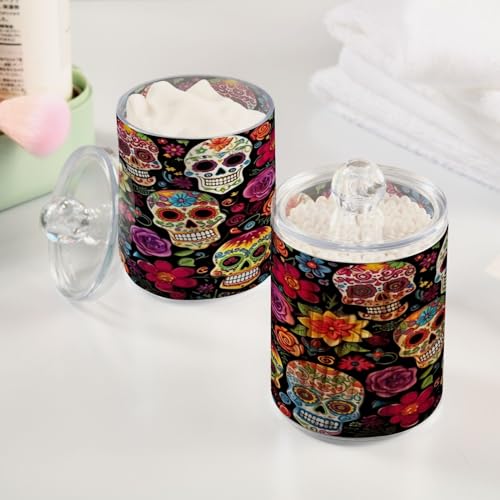 Colorful Skulls 2PC Airtight Transparent Plastic Storage Jar Food Storage Container Plastic for Food Herbs Tea etc with Storage Lid easy to use and clean With lid Easy To Use (2 Count)