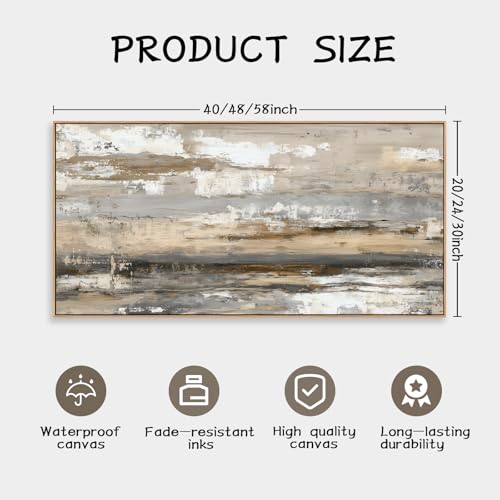Abstract Wall Art Canvas Print Neutral Tones Beige Gray and Brown Framed Landscape Painting 40 x 20 in Artwork for Living Room Bedroom Wall Decor Ready to Hang for Office Dining Room
