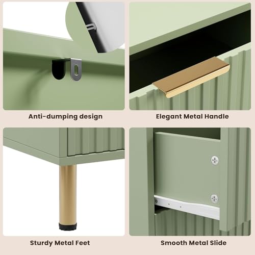 55" Fluted Green 8 Drawer Dresser for Bedroom with Deep Drawers