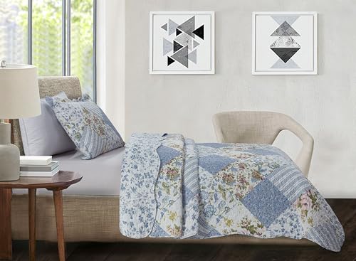 Blue Roses Patchwork Quilt Set