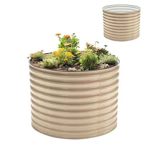 5-in-1 Modular Galvanized Raised Garden Bed Kit, 30" Short Metal Planter Box, Durable Aluzinc Steel Raised Garden Bed Outdoor for Vegetables, Herbs, Flowers & Fruits - Round Light Clay