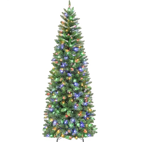 6ft Prelit Pencil Slim Christmas Tree with 200 Color Changing LED Lights