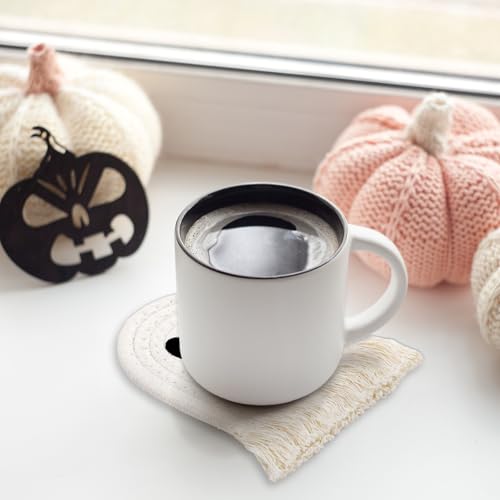 Halloween Ghost Cotton Coasters Cute White Ghost Shape Handmade Braided Drink Coasters with Tassel Absorbent Cup Mats for Trick or Treat Party Home Table Decor (4 Count)