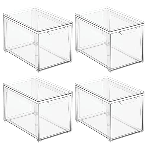 Plastic Stackable Bathroom Storage with Pull Out Bin Organizer Drawer for Cabinet (4 Count)