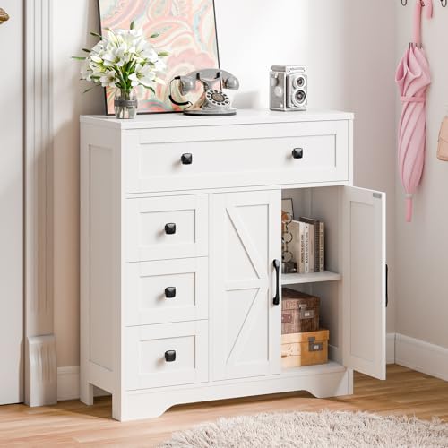 Farmhouse Storage Cabinet with 2 Doors and 4 Drawers