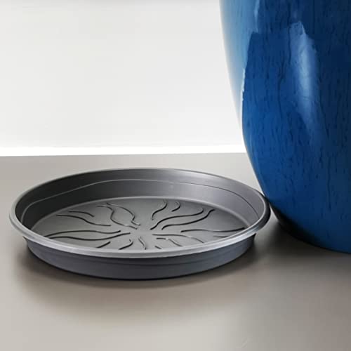 Garden Plastic Round 11.8" Diameter 12" Tall Planter Resin Glazed Faux Ceramic Flower Pots Drainage Hole with Saucer Decorative Pot 15580