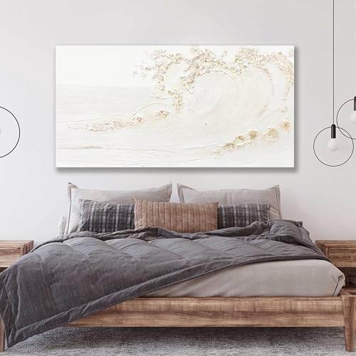 White Wall Art Decor Canvas Art Wall Decor Large Modern Wall Art Silent Waves With Gold Wall Painting Decorations Artwork Wall Art Prints For Room Living Room Bedroom Office 29x58 Inch