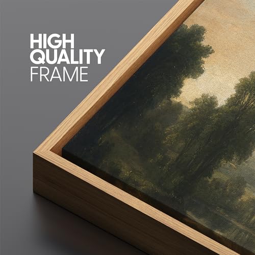 Large Framed Canvas Print Wall Art Pastoral Countryside Landscape Serene River View with Cows and Trees Illustrations Fine Art Illustrations Decorative Colorful for Bedroom