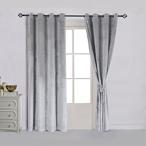 Super Soft Luxury Heavy Velvet Set of 2 Smoky Gray Classic Blackout Curtains Panels Home Theater Grommet Drapes Eyelet