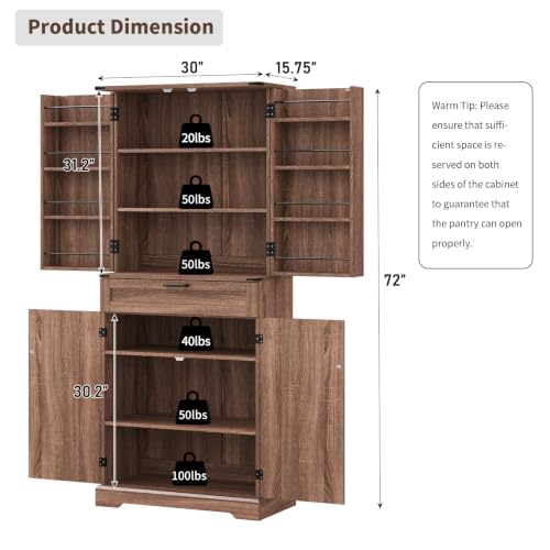 72'' Kitchen Storage Pantry Cabinet