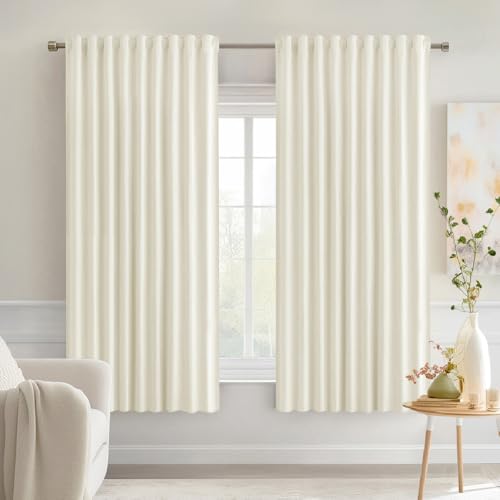 Cream Back Tab Blackout Curtains 52x63 Inches Long 2 Panels Set