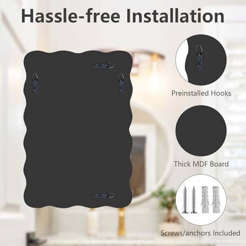 20x30 Inch Frameless Wavy Wall Mirror for Bathroom Sink