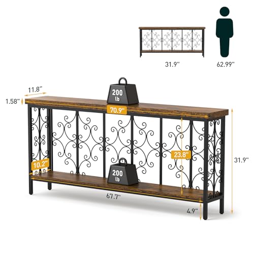 70.9" Narrow Sofa Table Behind Couch with 2