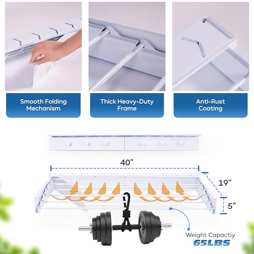 40" Premium Aluminium Foldable Clothes Drying Rack Included Shelf with 6 Rods & 6 Extra Clips