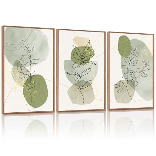 KAlRNE Boho Botanical Abstract Sage Green Large Wall Art Set (3 Count)