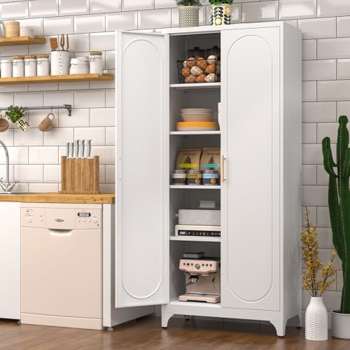 75" Tall Metal Kitchen Pantry Storage Cabinet with Doors and Shelves