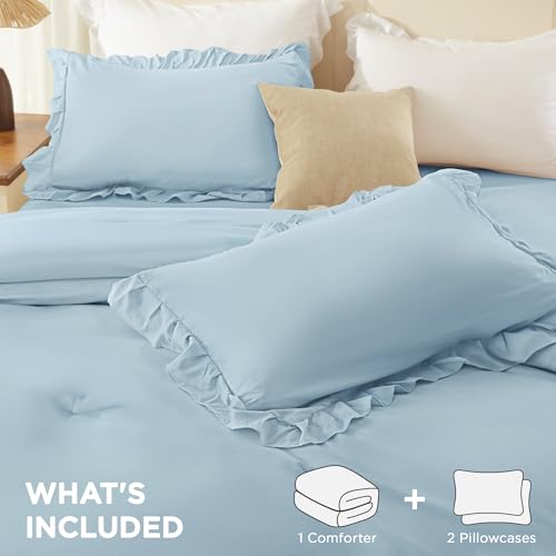 Light Blue Ruffle Comforter Set Queen Size