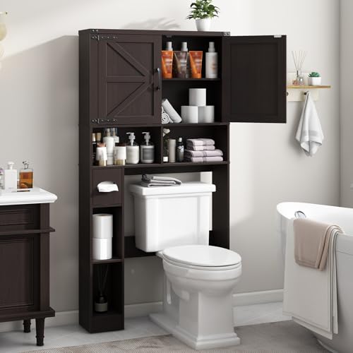 Over The Toilet Storage Cabinet with 2 Barn Doors