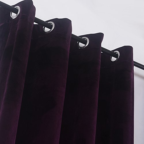Set of 2 Blackout Velvet Energy Efficient Grommet Curtain Panel Drapes Lavender Purple 52Wx84L