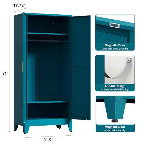 71'' Farmhouse Metal Wardrobe Cabinet with Hanging Rod