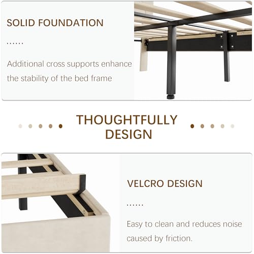 Full Size Bed Frame with Diamond Tufted Headboard