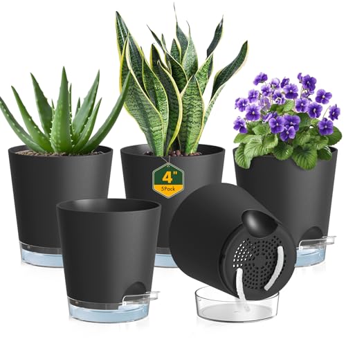4 inch Self Watering Pots for Indoor Plants (5 Count)
