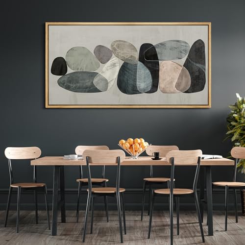 Extra Large Framed Canvas Print Wall Art Abstract Elegance Contemporary Stone Shapes Illustrations Antique Retro Fine Art Illustrations Decorative Colorful for Bedroom